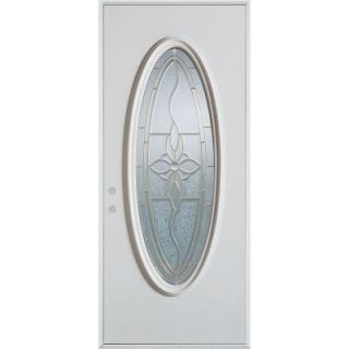 Stanley Doors 36 in. x 80 in. Traditional Brass Oval Lite Prefinished White Right Hand Inswing Steel Prehung Front Door 1300P3 P 36 R