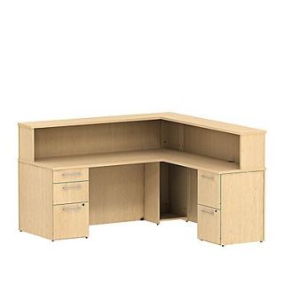 Bush Business 300 Series 72W x 72D Reception L Desk with 2 and 3 Drawer Pedestals, Natural Maple, Installed