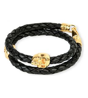 NIALAYA   Braided leather and gold plated skull bracelet