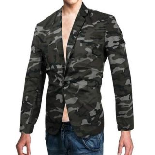 Azzuro Men's Long Sleeve Camouflage Pattern Buttoned Cuff Chic Blazer (Size M / 40)