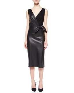 Diane von Furstenberg Bella Leather & Ponte Tie Waist Sheath Dress