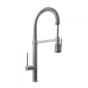 Whitehaus WHLX78557S BN Metrohaus commercial single hole faucet with flexible spout, pull down spray head swivel support bar and lever handle   Brushed Nickel