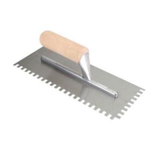 QEP 1/4 in. x 3/8 in. x 1/4 in. Square Notch Pro Trowel with Wooden Handle 49714Q