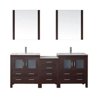 Virtu USA Dior 78 in. W x 18.3 in. D x 33.48 in. H Espresso Vanity With Ceramic Vanity Top With White Square Basin and Mirror KD 70078 C ES