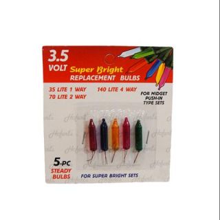 Pack of 5 Multi Color Push In Mini Replacement Christmas Light Bulbs 3.5 Volt