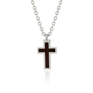 Gravity Stainless Steel Wood Inlay Cross Necklace   Shopping