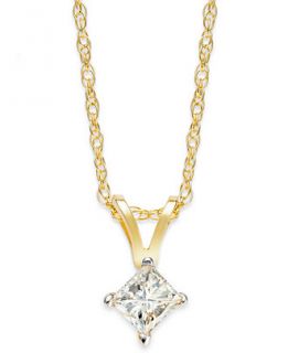 Princess Cut Diamond Pendant Necklace in 10k Yellow or White Gold (1/4