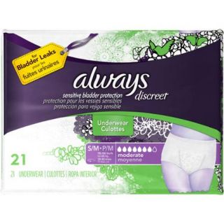 Always Discreet Moderate Absorbency Incontinence Underwear, Small/Medium, 21 count