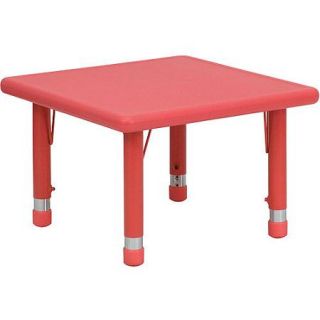 Adjustable Height Square Plastic Activity Table 24&quot;, Red