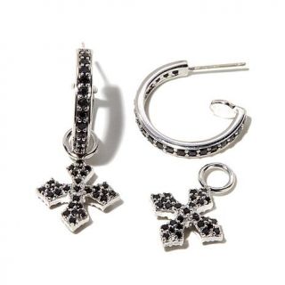King Baby Jewelry 2ct CZ Small Sterling Silver Hoop Earrings with Cross Charm   7608944