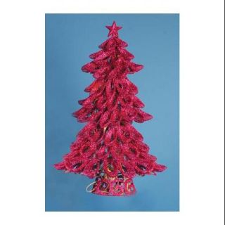 20" Lighted Looped Fuchsia Pink Glitter Christmas Tree Decoration