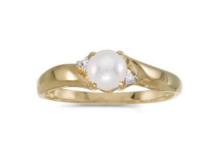 14k Yellow Gold Pearl And Diamond Ring (Size 5)