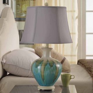 Creek Classics Cream and Blue Metallic Drip Glaze Ceramic Table Lamp