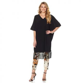 N Natori Tunic Dress with Fringe Trim   8059364