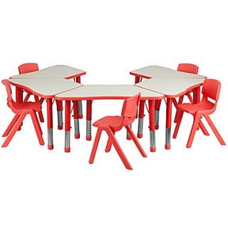 Flash Furniture YU09135TRPTBLRD 21 x 37.75 Plastic Trapezoid Activity Table Set, Red