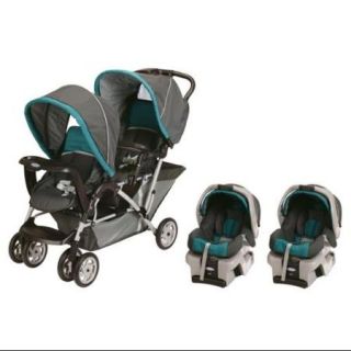 Graco DuoGlider Folding Double Baby Stroller w/ 2 Car Seats Travel SetDragonfly
