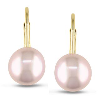 Miadora 10k Yellow Gold Pink Cultured Freshwater Pearl Earrings (7 7.5