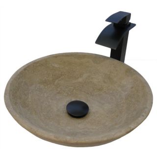 Travertine Stone Vessel with Drain and Faucet by Novatto