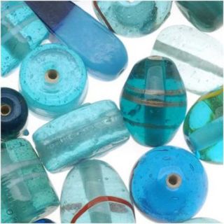 Lampwork Glass Beads 'Aqua Turquoise Blue Mix' Assorted Styles & Shapes (8.5 oz)