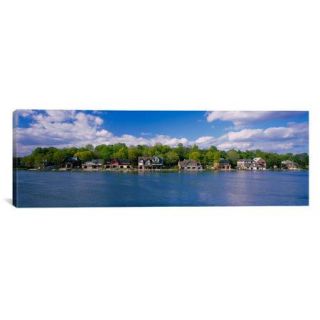 iCanvas Panoramic Boathouses near the River Philadelphia, Pennsylvania Photographic Print on Canvas