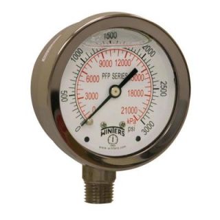 Winters Instruments PFP Series 2.5 in. Stainless Steel Liquid Filled Case Pressure Gauge with 1/4 in. NPT LM and Range of 0 3000 psi/kPa PFP831