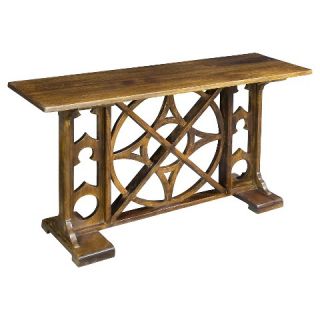 Console Table Natural Wood With Compass Base Cutout  Christopher