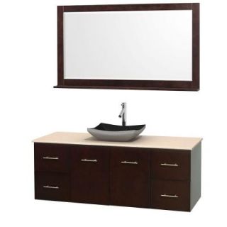 Wyndham Collection Centra 60 in. Vanity in Espresso with Marble Vanity Top in Ivory, Black Granite Sink and 58 in. Mirror WCVW00960SESIVGS1M58