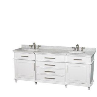 Wyndham Collection Berkeley 80 in. Double Vanity in White with Marble Vanity Top in Carrara White and Oval Basin WCV171780DWHCMUNRMXX