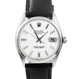 Pre owned Rolex Men's 1500 Date Watch White Dial and Black Leather Strap Watch(Refurbished)