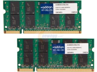 AddOn   Memory Upgrades 4GB (2 x 2GB) 200 Pin DDR SO DIMM DDR2 800 (PC2 6400) Laptop Memory Model MB413G/A AA