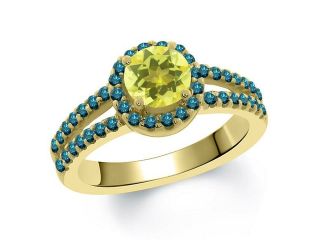 1.50 Ct Round Canary Mystic Topaz Blue Diamond 18K Yellow Gold Ring