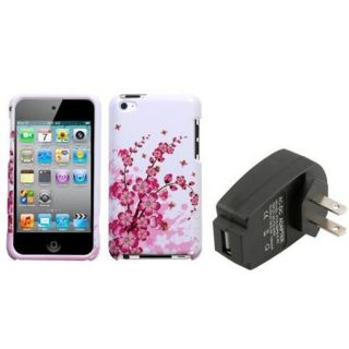 Insten Spring Flowers Phone Case For iPod Touch 4 + USB Travel Charger Adapter