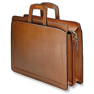 Jack Georges Belting Double Gusset Leather Briefcase; Tan
