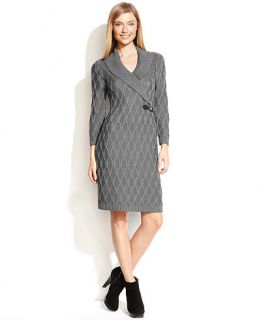 Calvin Klein Dress, Three Quarter Sleeve Knit Buckle Sweater   Dresses