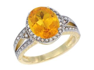 10k Yellow Gold Natural Citrine Ring Oval 9x7 mm Diamond Halo, sizes 5   10