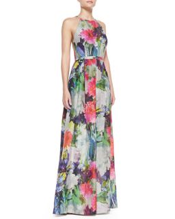 Phoebe by Kay Unger Halter Top Floral Print Ball Gown, Multicolor