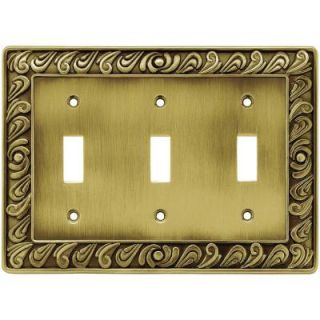 Liberty Paisley 3 Gang Toggle Switch Wall Plate   Tumbled Antique Brass 64055