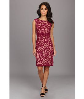 Adrianna Papell Lace Sheath W Nude Lining Crushed Berry