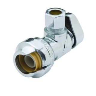 SharkBite 1/2 in. Chrome Plated Brass Push to Connect x 3/8 in. O.D. Compression Quarter Turn Angle Stop Valve 23036 0000LF