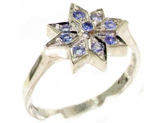 Unusual 925 Solid Sterling Silver Genuine Natural Tanzanite Star Cocktail Ring   Size 9.5   Finger Sizes 4 to 12 Available