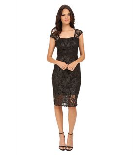 Adrianna Papell Metallic Lace Sheath Dress with Cap Sleeve Black/Gold