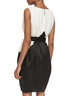 Halston Heritage Sleeveless Satin Colorblocked Dress