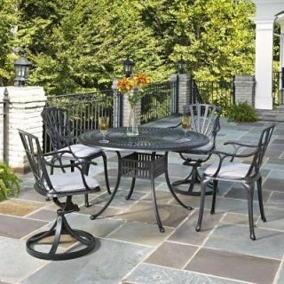 Home Styles Largo 48 in. Cast Aluminum 5 Piece Patio Dining Set with Gray Cushions 5560 3258C