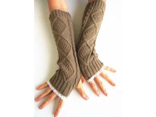 Women's Crochet Lace and Knitted Arm Cuffs Toppers Arm Warmers Fingerles Gloves