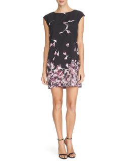 Cynthia Steffe Cap Sleeve Floral Print Mini Dress, Rich Black