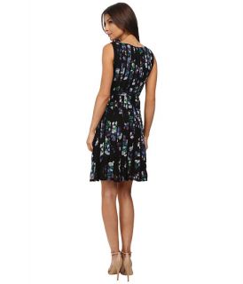 Adrianna Papell Fractured Floral Printed Dress W Lace Blue Multi