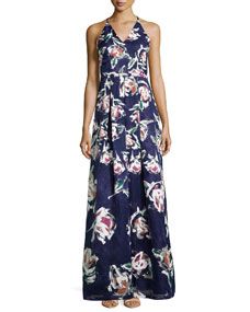 Phoebe V Neck Floral Print Ball Gown