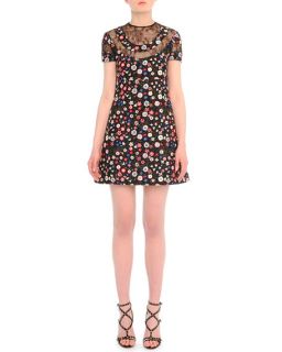 Valentino Lace Inset Floral Print Babydoll Dress