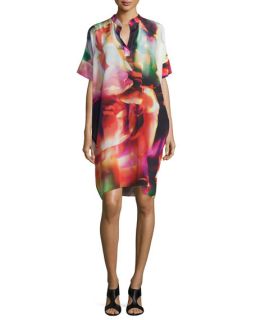 Natori Short Sleeve Floral Print Dress, Multi Colors
