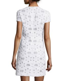 Michael Kors Collection Short Sleeve Floral Applique Dress, Optic White